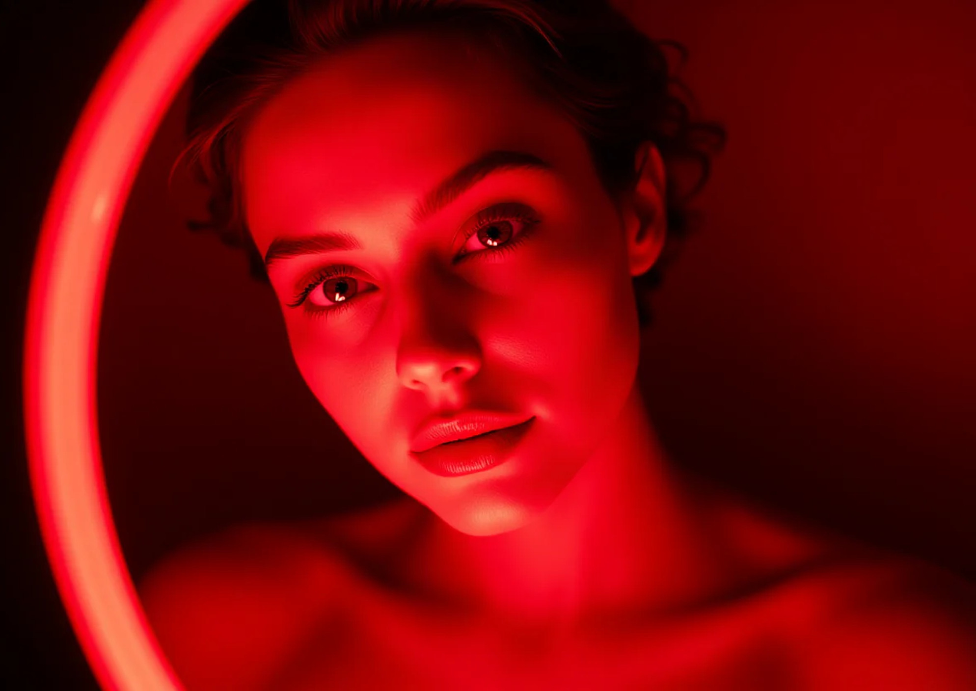 Woman receiving red light therapy treatment